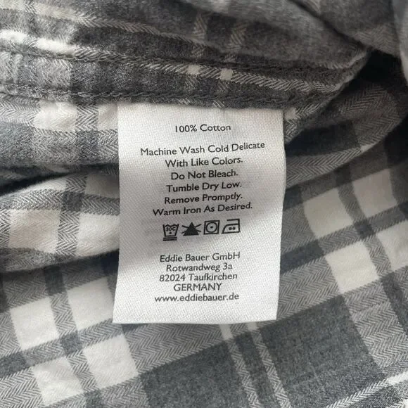 Eddie Bauer Shirt Mens Large Grey White Plaid Casual Button Up Classic Fit - Picture 4 of 7